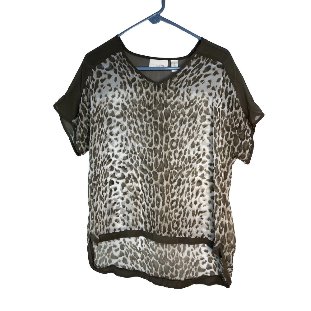Chicos Leopard Print Sheer Layered blouse  1 Top M 6 8